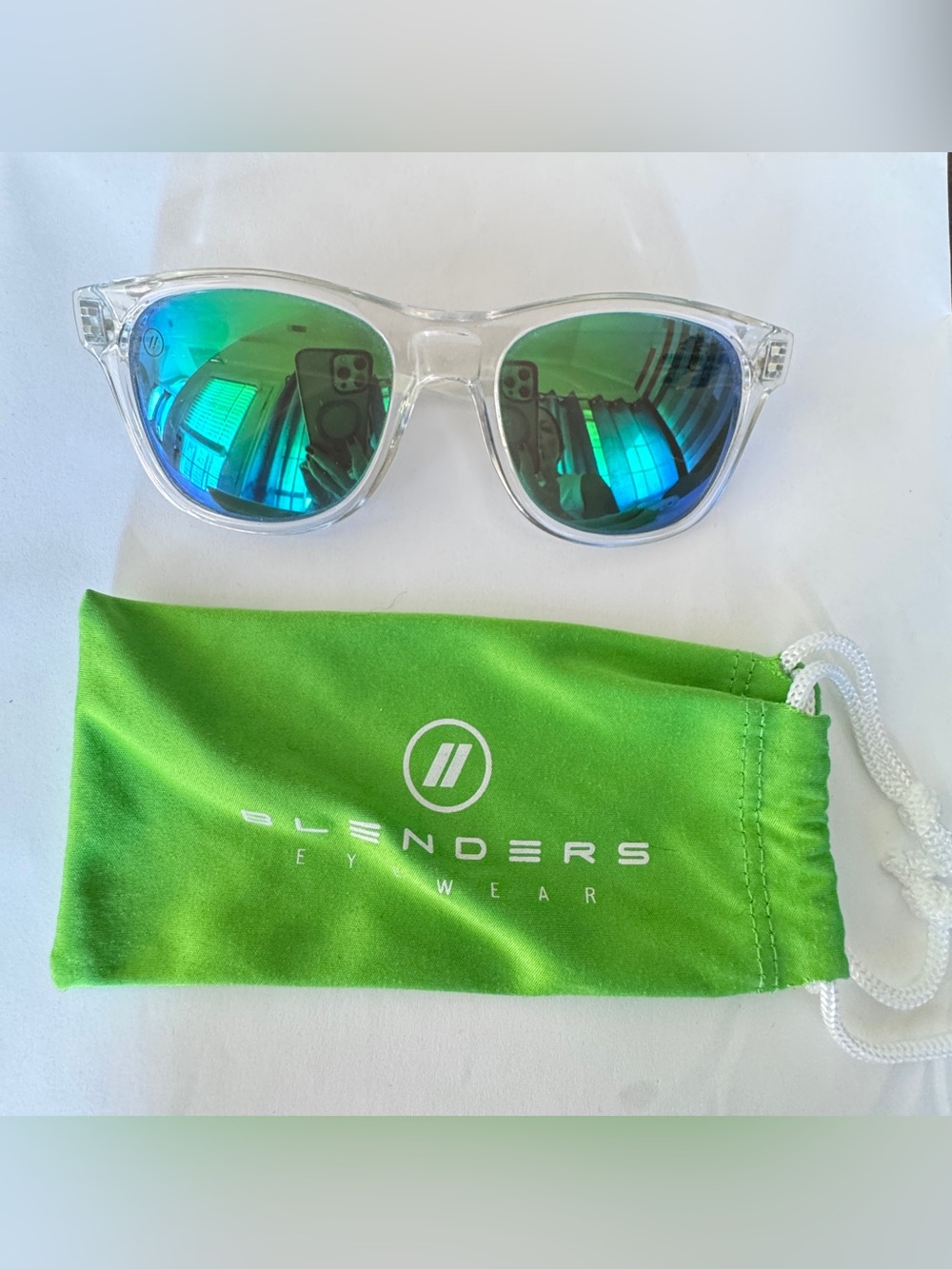 Blenders Eyewear Men’s Clear Frame Sunglasses with Green Mirrored Lenses